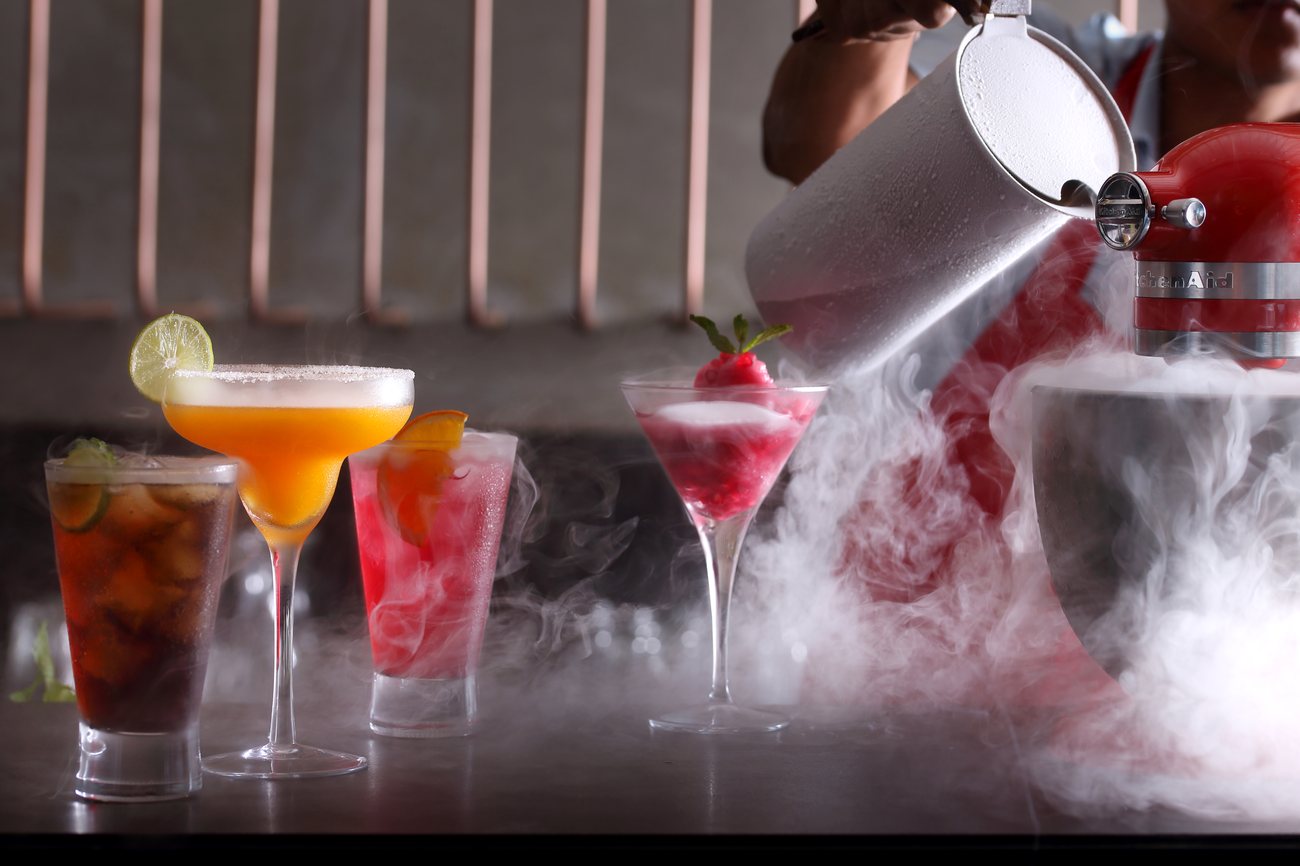 Cryo cocktail flight finished with dry-ice mist