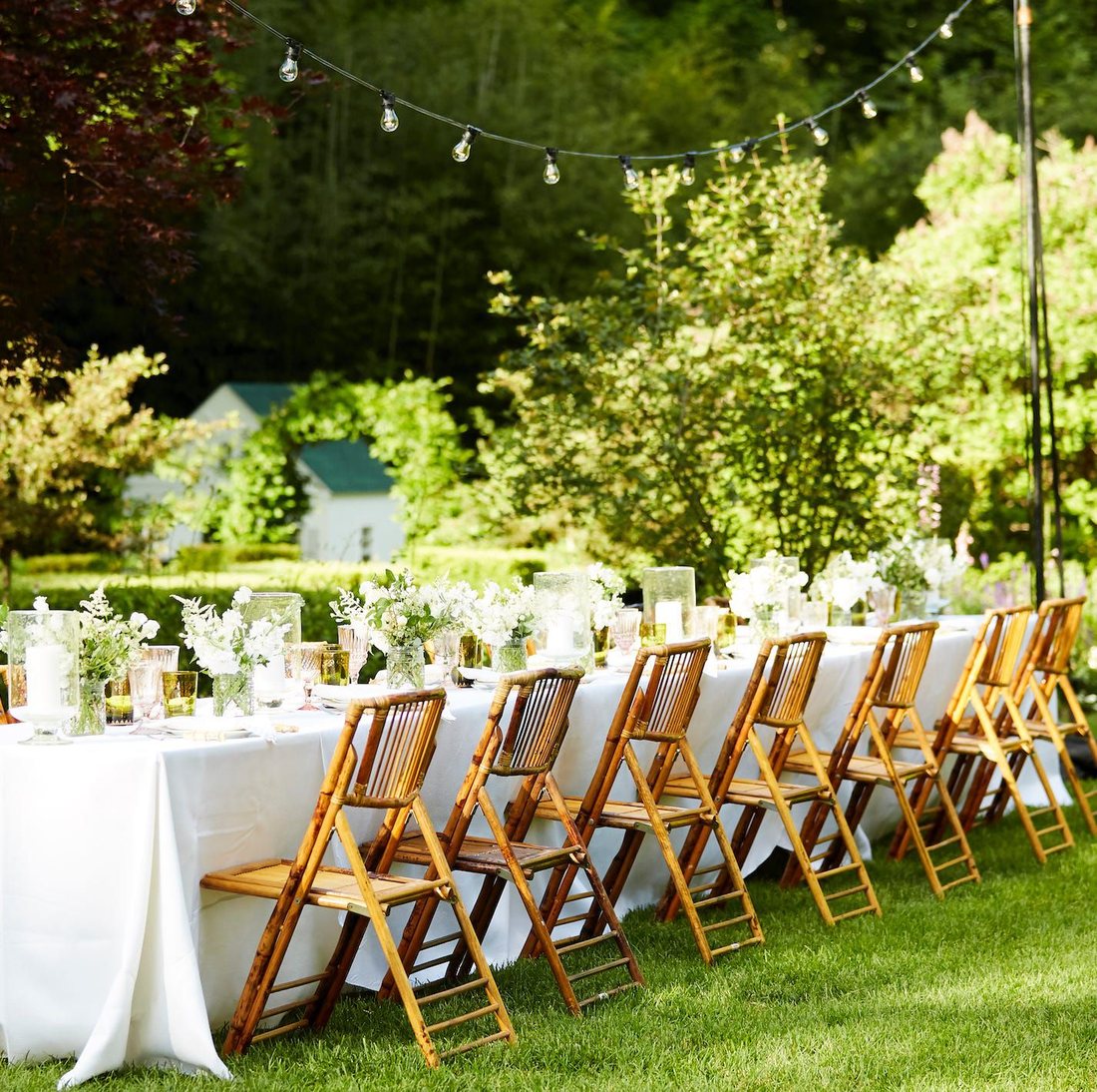 Outdoor celebration table set for a wedding